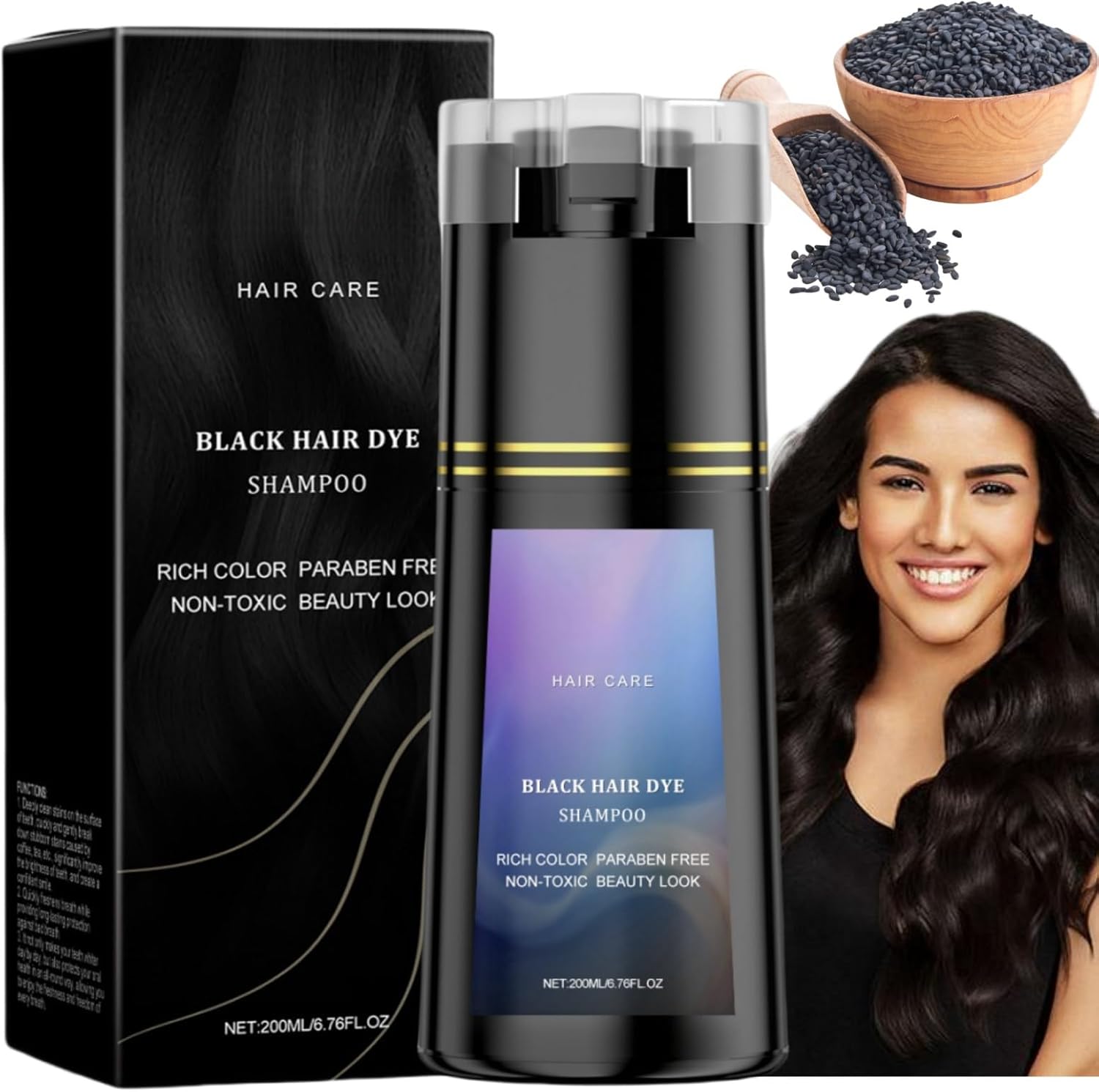 Polar Hair Dye Shampoo,Black Hair D/ye Shampoo 3 in 1 for Gray Hai/r,Nova Hair D/ye Sh/ampoo,Ha/ir Care Instant Dy/e Sha/mpoo,3 in 1 Instant Ha/ir D/ye Sha/mpoo,Semi-Permanent Gray H/air CoverageBlack