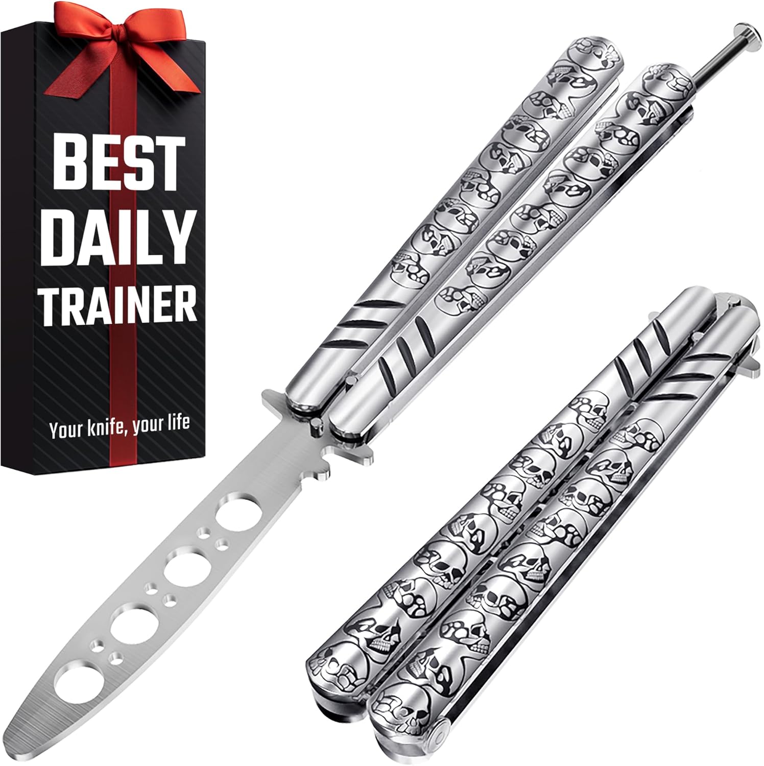 GOOD WORKER Butterfly Trainer - Practice Balisong Butterfly Knives NOT Real NOT Sharp Blade - Cool Design - Black Dull Trick Butterfly - Butter Fly Training - Fathers Day Dad Gift K16S-N