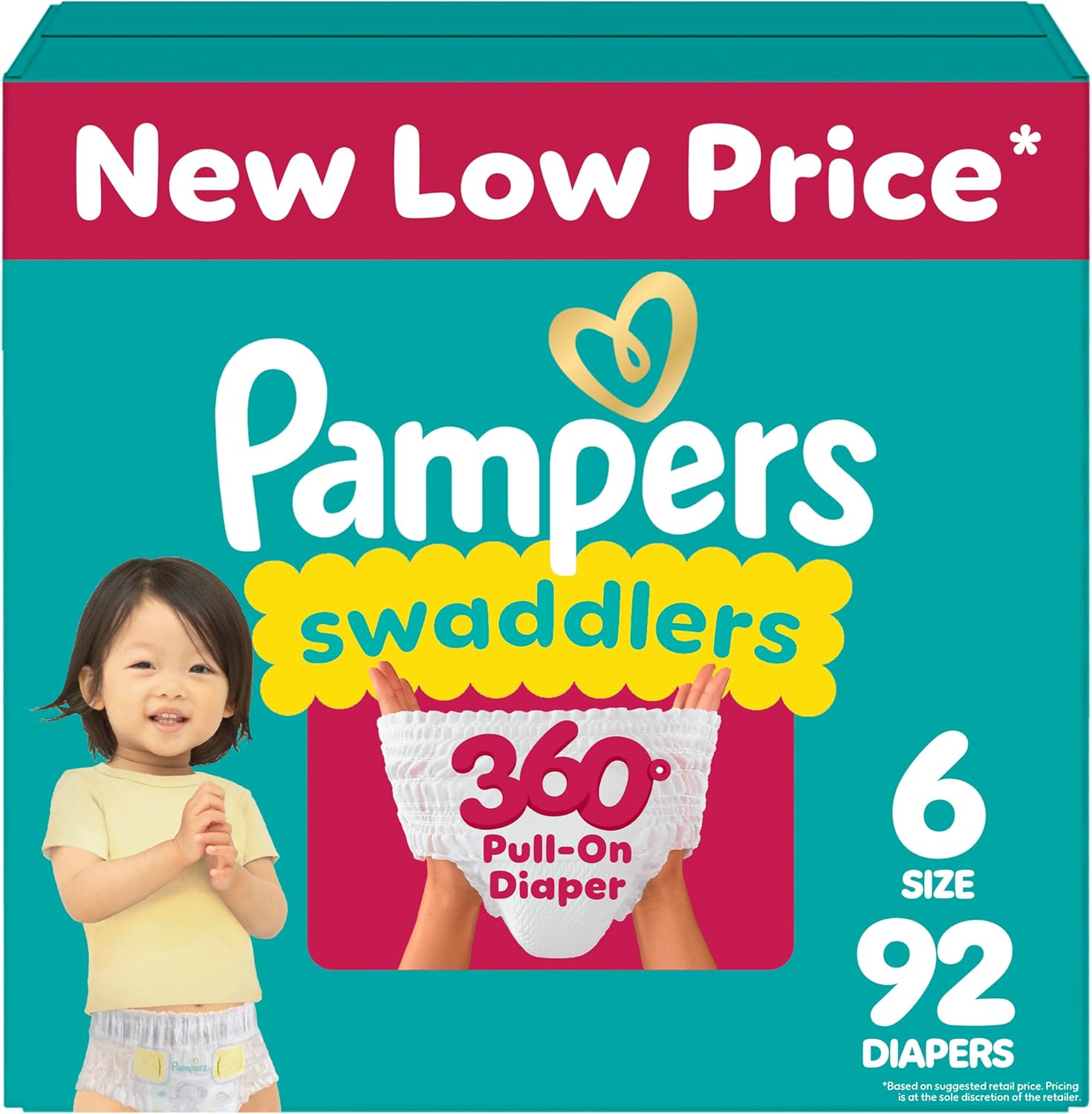 Pampers Diapers - Swaddlers 360 - Size 6, 92 Count, for up to 100% Leakproof Premium Skin Protection (Packaging May Vary)