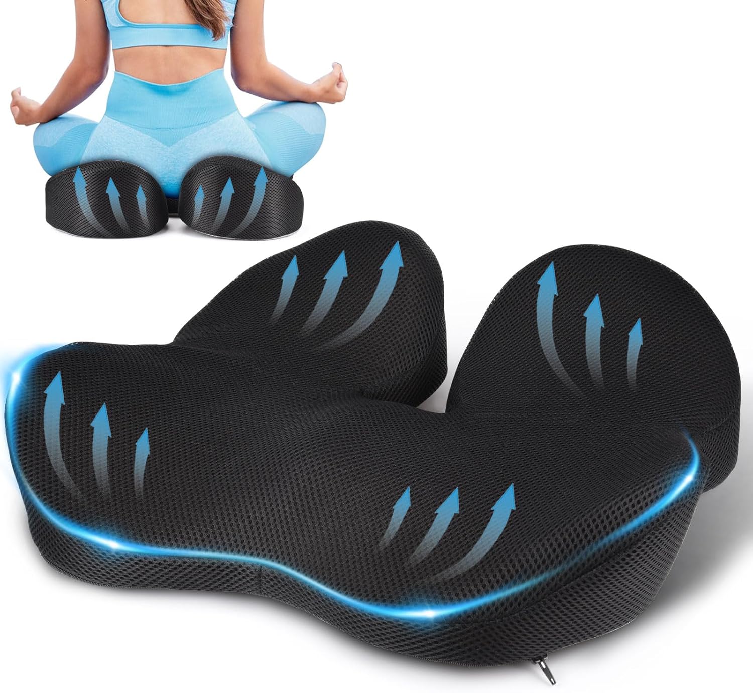 Nauotk Memory Foam Seat Cushion, Orthopedic Seat Cushion, Back, Tailbone Pain Relief, Seat Cushion for Office Chair, Car, Chair Black