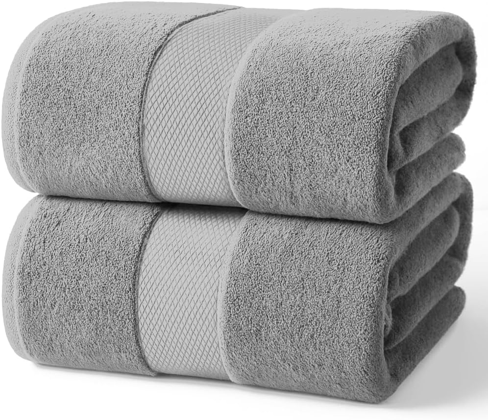 Infinitee Xclusives Premium Bath Sheets Set of 2 Extra Large Bath Towels (90x180cm), 100% Cotton Super Absorbent, Quick-Dry Bath Sheet for Hotel & Spa |Charming Grey|