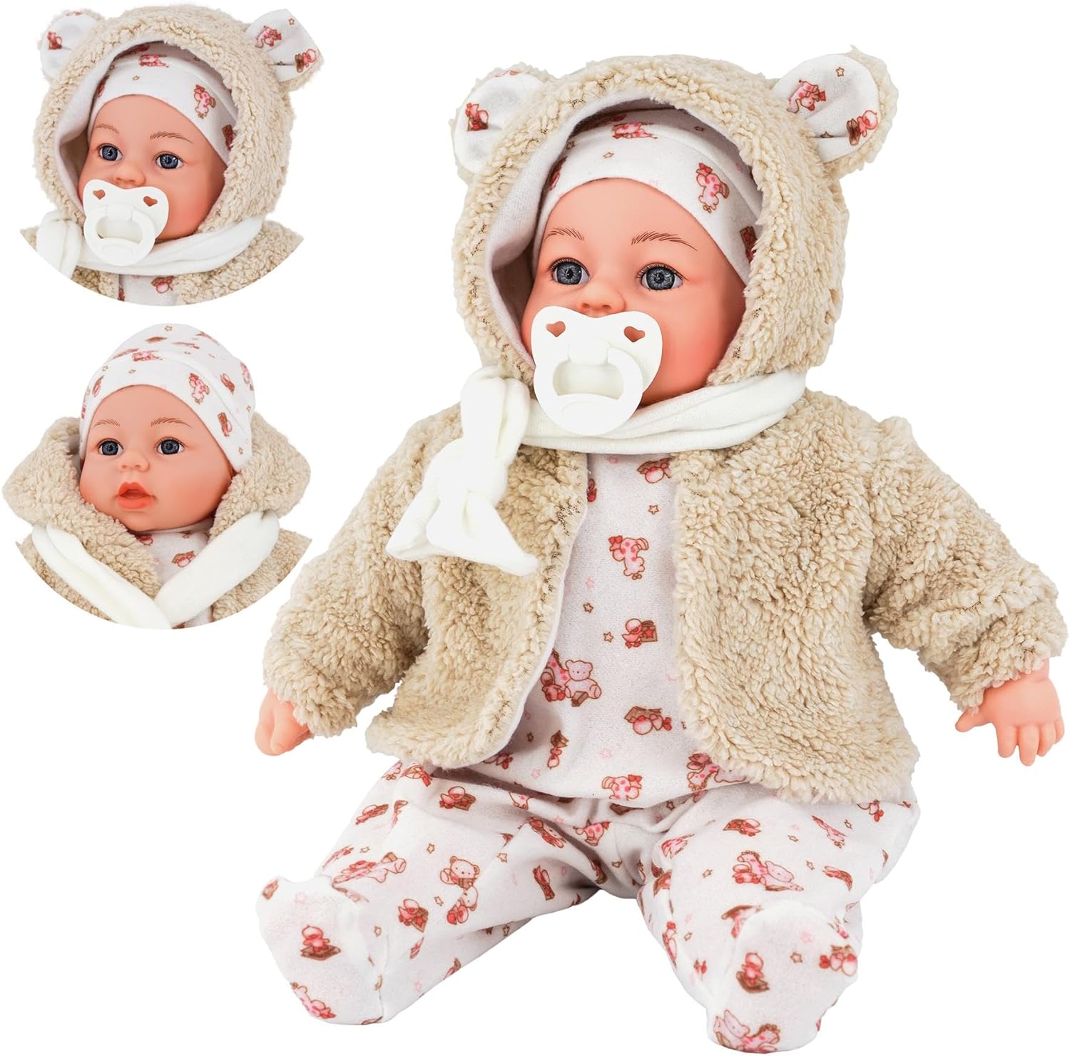 The Magic Toy Shop BiBi Doll 18" Baby Doll Bella Vidal (Bear) with Dummy Sounds - Baby Dolls for Girls Boys with Realistic Baby Doll Accessories - Suitable for Kids 18 Months and Up