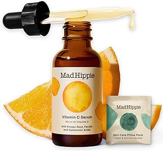Mad Hippie Vitamin C Serum for Face - Anti-Aging Serum with Ferulic Acid, Vitamin E & Hyaluronic Acid + Skin Care Pillow Pack (2 Piece Set)