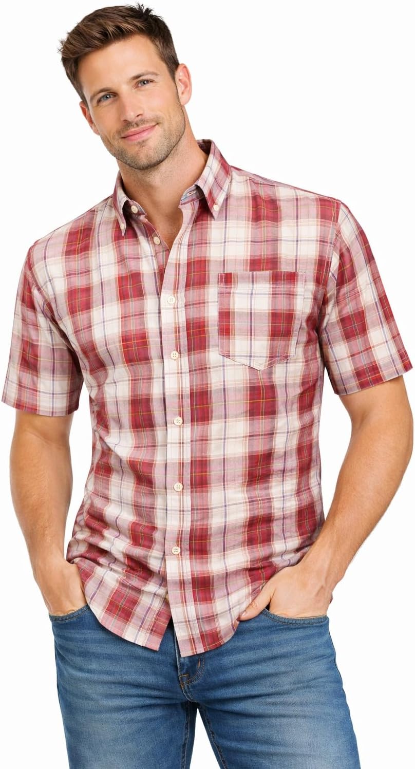 Blu Apparel Men's Checked Shirt Mens Shirts Short Sleeve Cotton Casual Shirt for Men