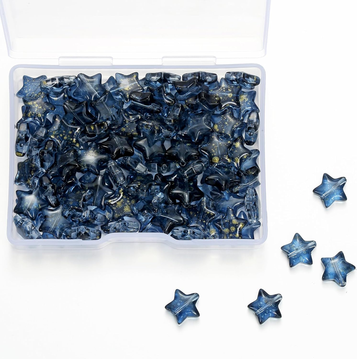 100pcs Dark Blue Star Beads Glass Crystal 10mm Stars Glass Spacer Beads for Jewelry Bracelet Making DIY Crafts Gifts (Dark Blue Star)