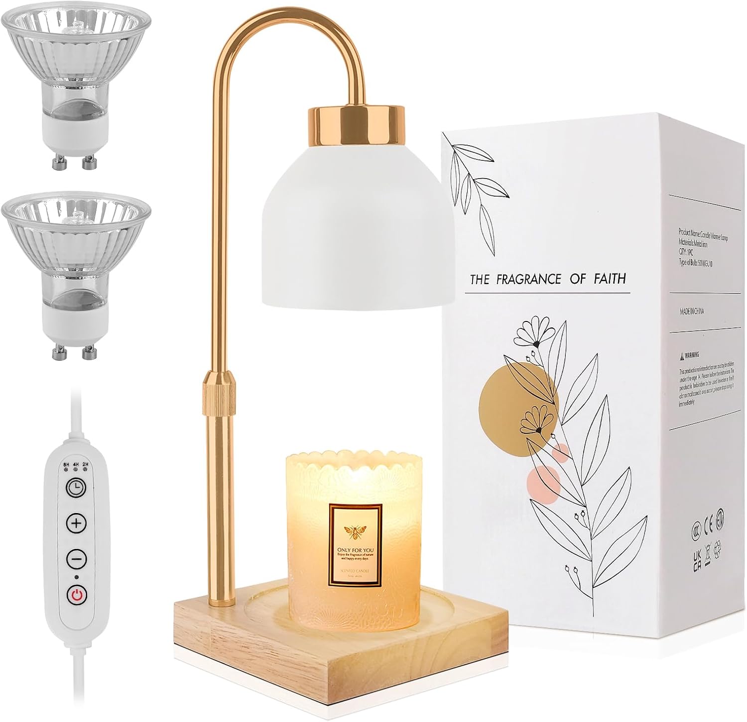 T-SUN Candle Warmer Lamp, Candles Heater with Timer, Adjustable Height/Brightness Candle Lamp with 2 Bulbs Compatible with Candle Home Decor Scented Candles Gifts for Pretty Woman (White)