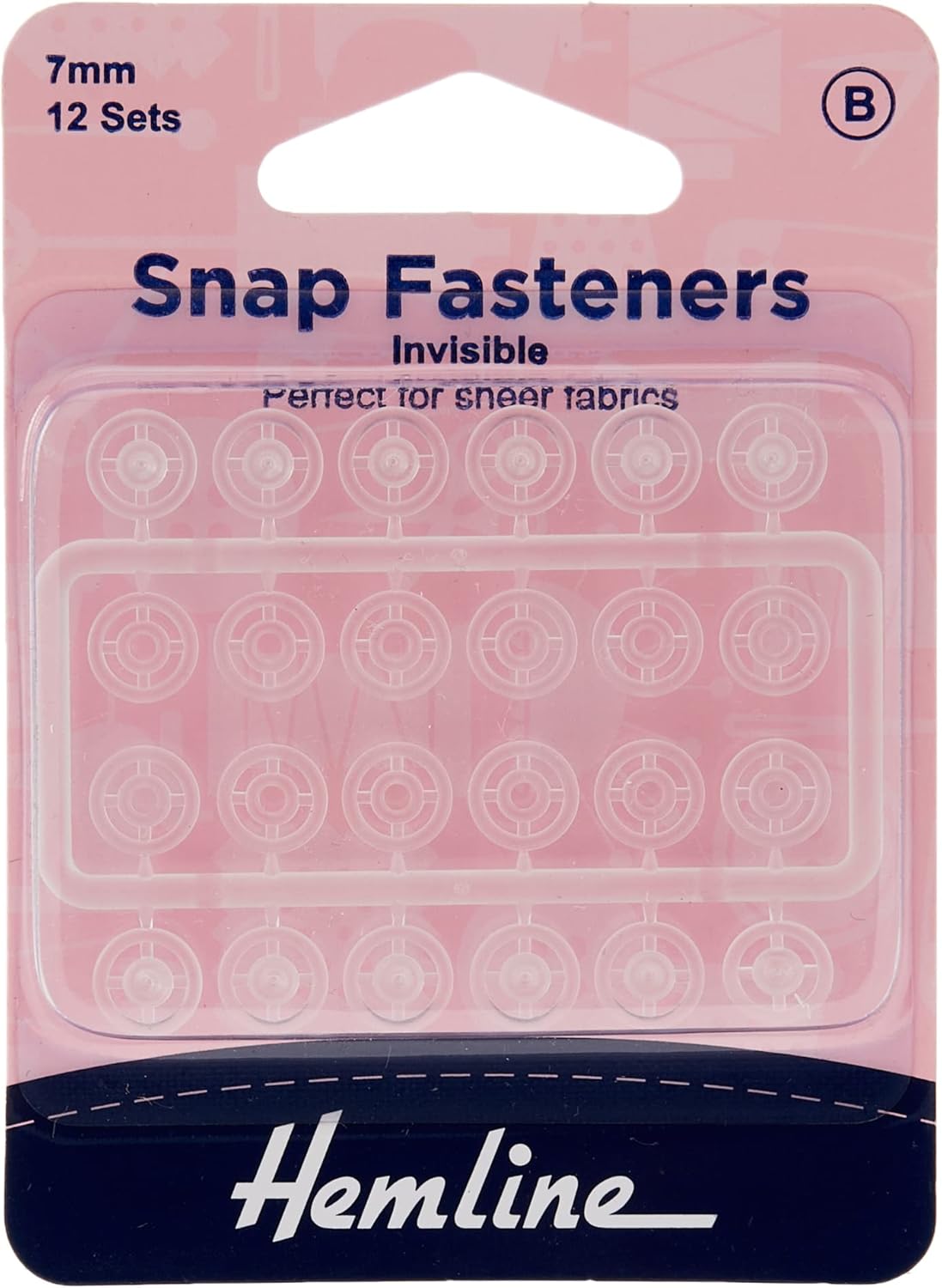 Hemline Snap Fasteners - Nylon (Invisible), 7mm, 12 Sets