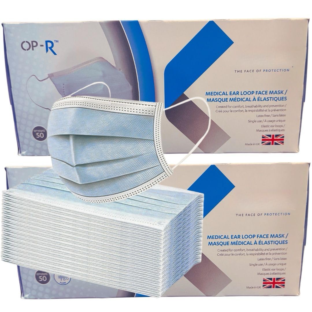Ruiyang Disposable 100 Face Mask Blue 3 Ply Protective Breathable Triple Layer Mouth Cover with Elastic Earloops,Type II& Comfortable