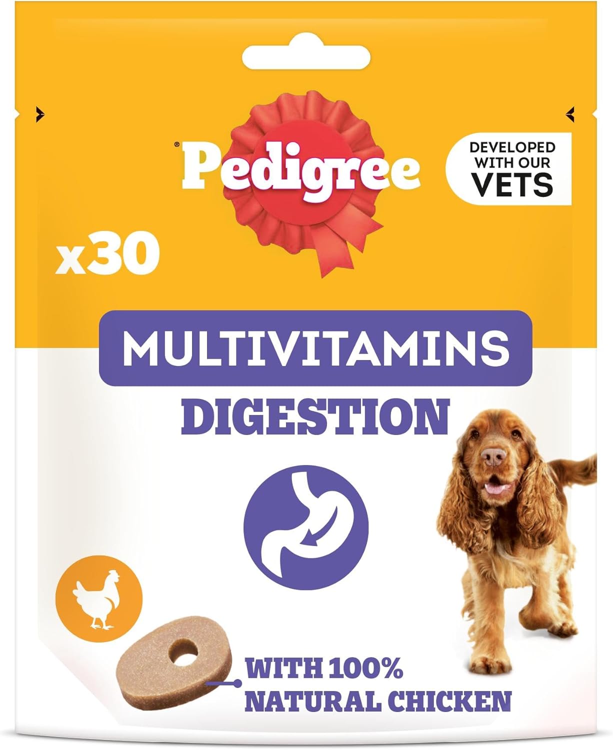 Pedigree Multivitamins Digestion, 30 Soft Chew Supplements for Dogs, 180 g, with Natural Chicken, Treats to Support Healthy Digestion