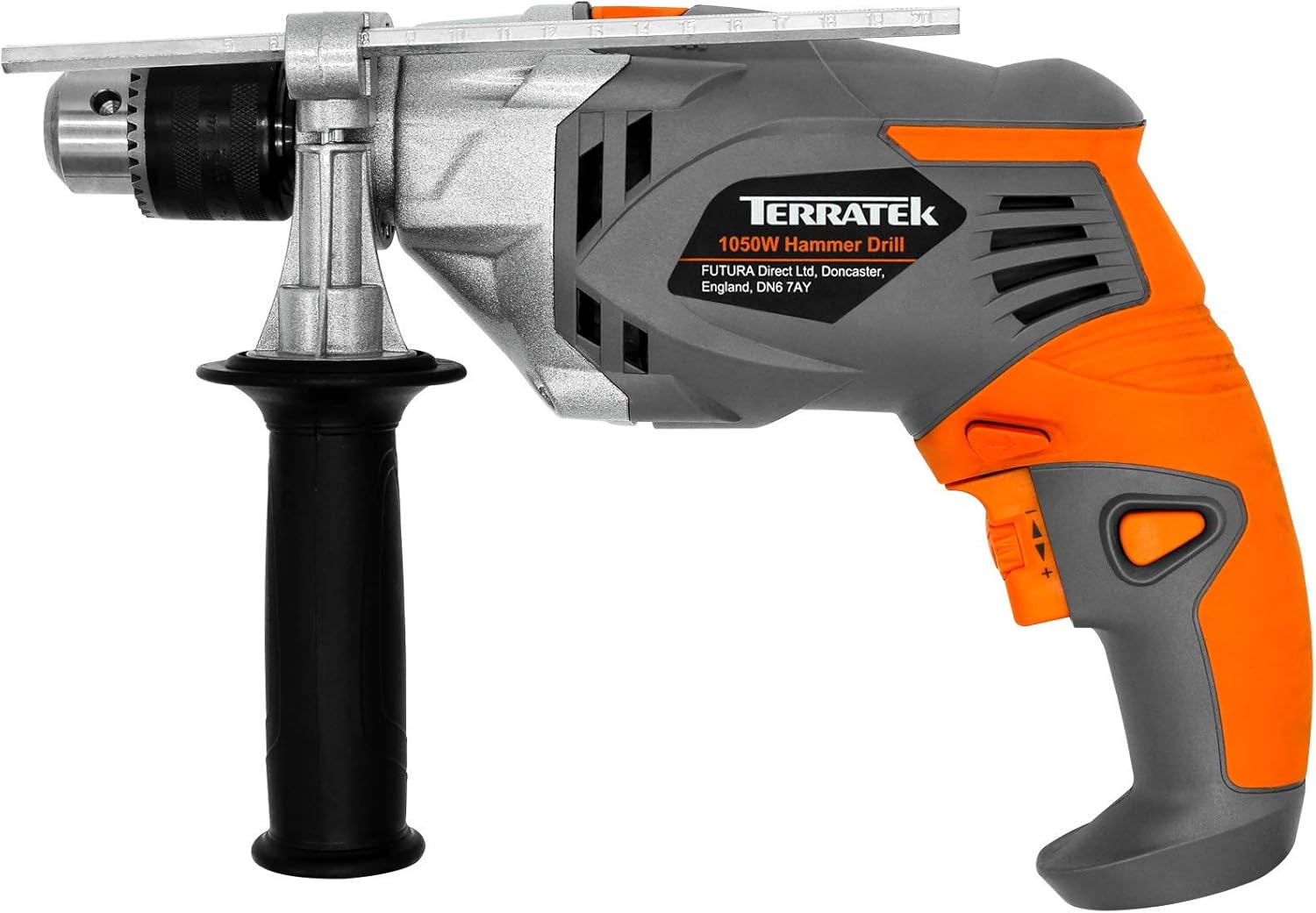 Terratek Corded Hammer Drill 1050W Variable Speed 0-3100RPM, 2 in 1 Hammer Drill & Electric Drill Function for Concrete, Steel & Wood with Auxiliary Handle Included