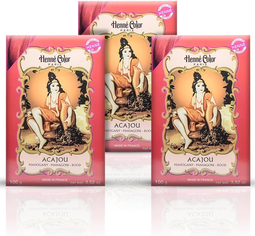 Fenny’s Creation Henne Color Mahogany Henna Powder 100g (Pack of 3) with free henna for hair (ACAJOU)