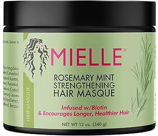 Mielle Organics Rosemary Mint Strengthening Hair Masque, Essential Oil & Biotin Deep Treatment, Miracle Repair for Dry, Damaged, & Frizzy Hair, 12 Ounces