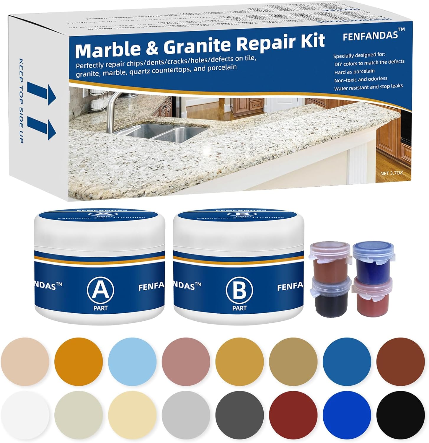 Marble and Granite Repair kit Porcelain Marble Stone and Quartz Countertops Repair kit for Chips Dents Cracks Holes Scratchs, Fix Chipped Edges Corners, Reattaches or rebuilds Missing Pieces