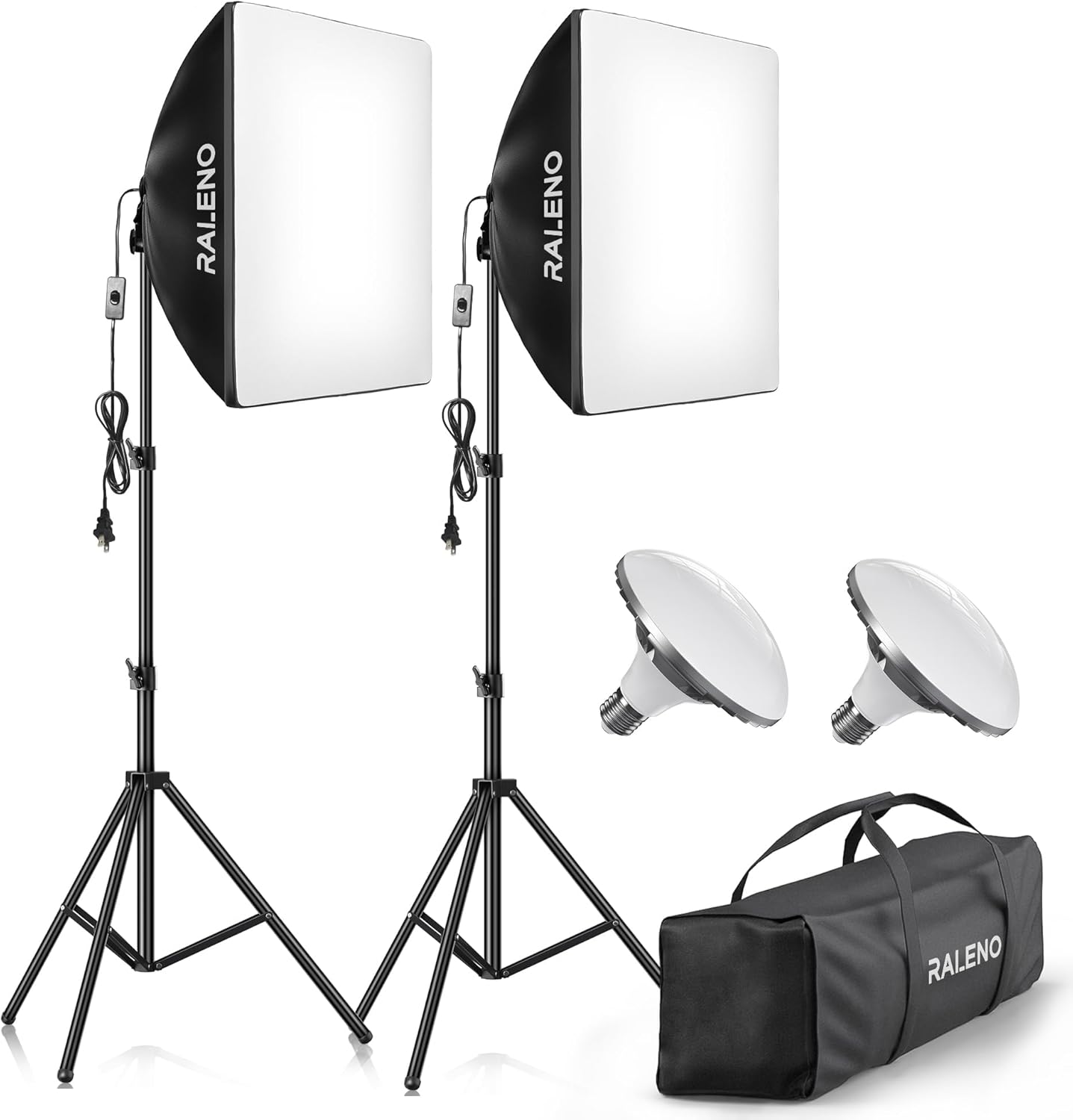 RALENO Softbox Lighting Kit, 2 x 50x50cm Photography Studio Lighting with 50W LED Bulbs, 5500K 97 CRI Continuous Lighting Kit Photo Equipment for Video Recording, Portraits, Product Shooting
