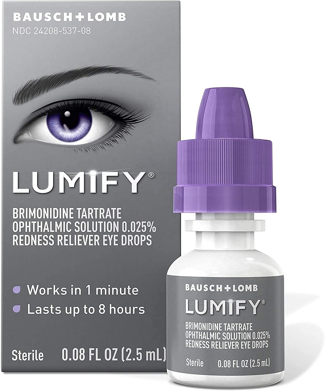 Lumify Redness Reliever Eye Drops, Works in 1 Minute, Lasts up to 8 Hours, Sterile, 0.08 fl oz (Pack of 2)