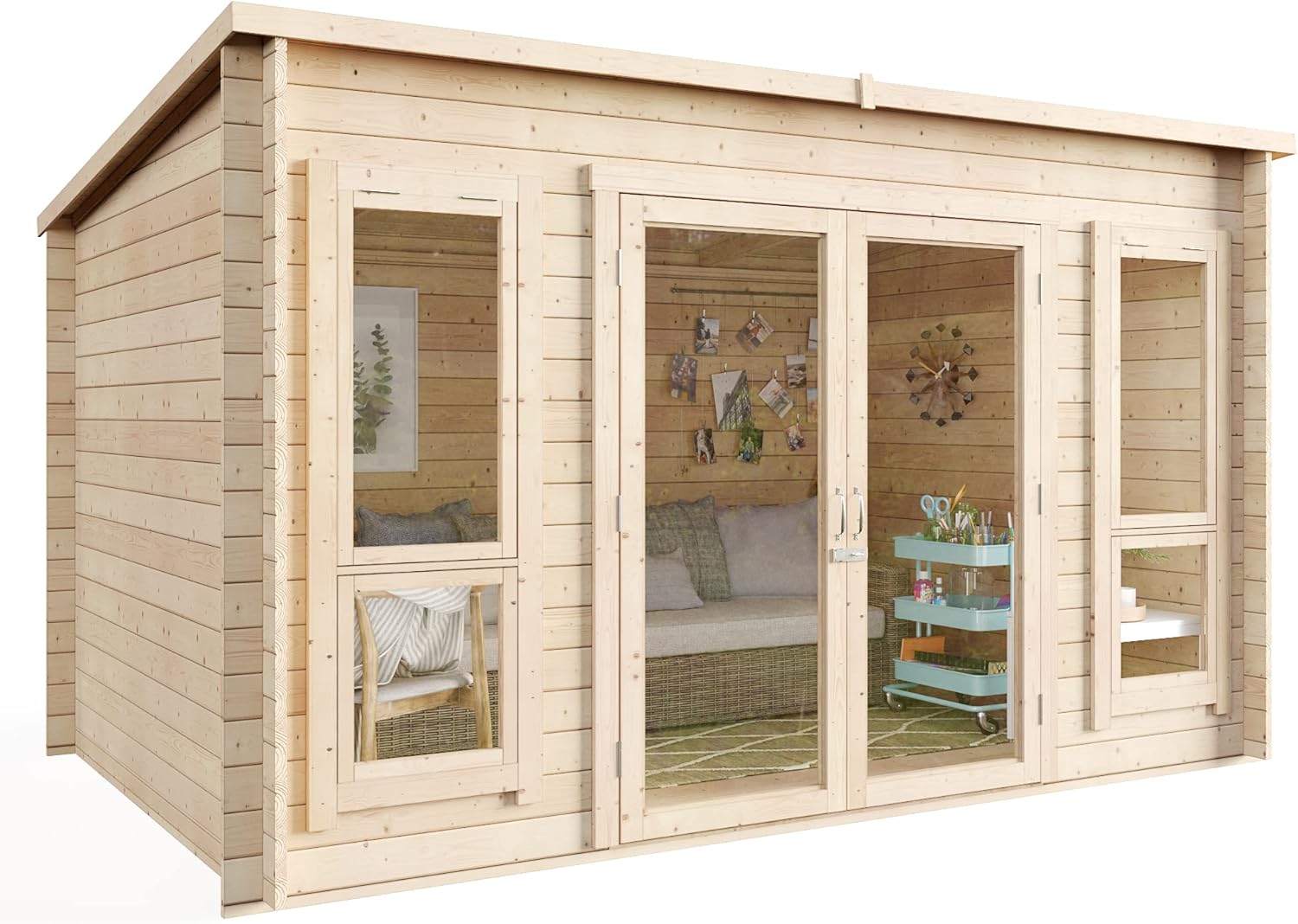 BillyOh Log Cabin Summerhouse Garden Office Studio Summer House Modern Pent Carmen Outdoor Room (Pressure Treated, 12 x 8)