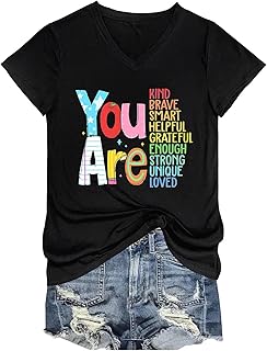 Teacher Shirts Women Inspirational Teacher V Neck Tshirts Positive Back to School Graphic Tees Short Sleeve Tops