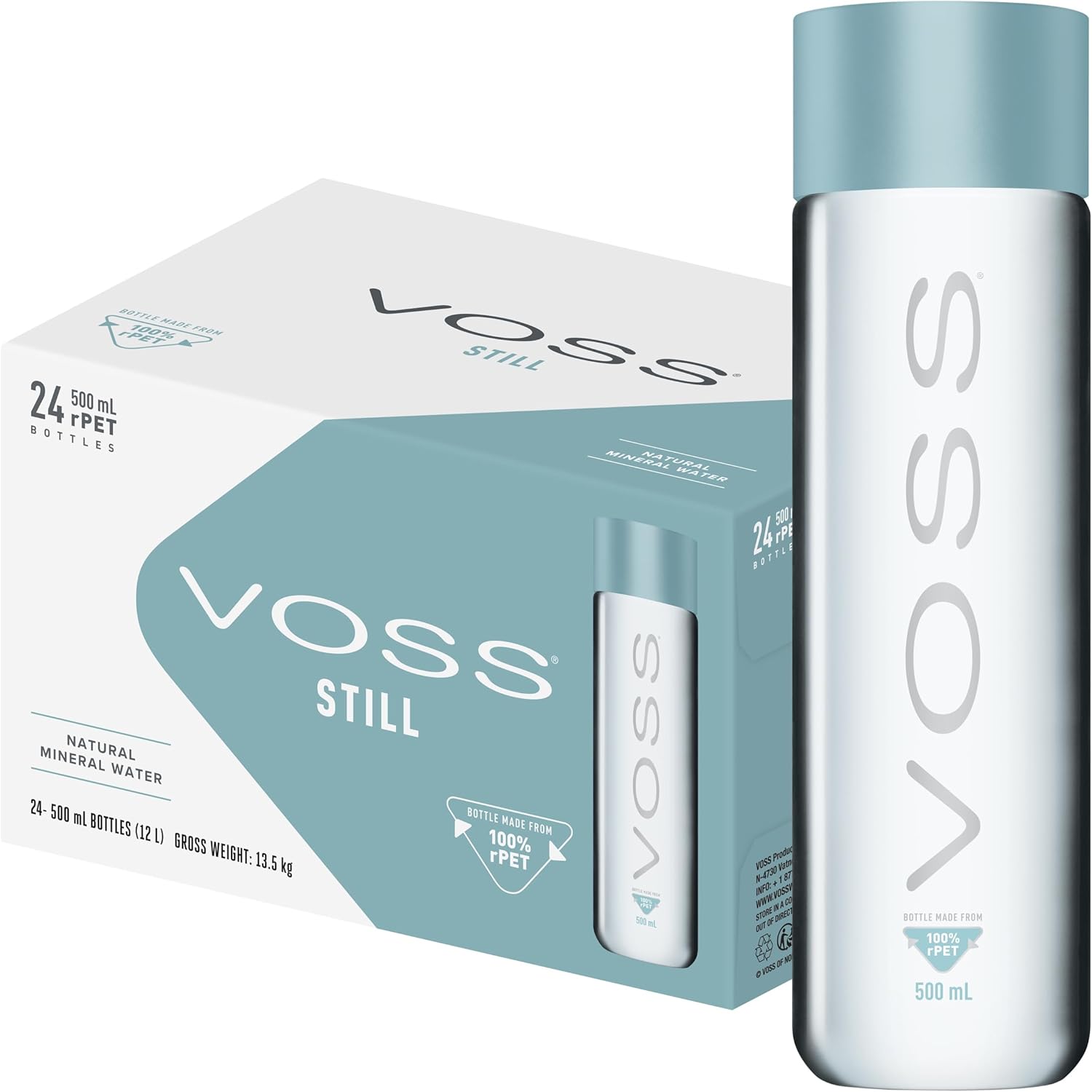 VOSS Still Water, Pack of 24 x 500ml PET Bottles, Natural Mineral Water