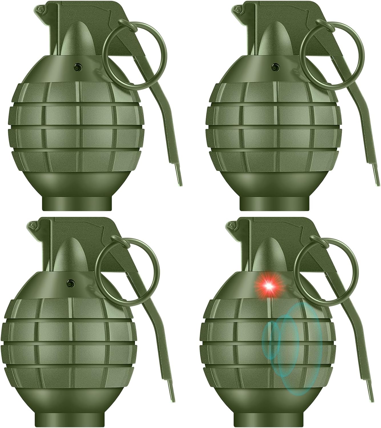 Sratte 4 Pcs Plastic Hand Grenades with Realistic Sound Effects and Flashing Light, Fake Toy Grenades Military Toys for Army Role Play Prop(Green)