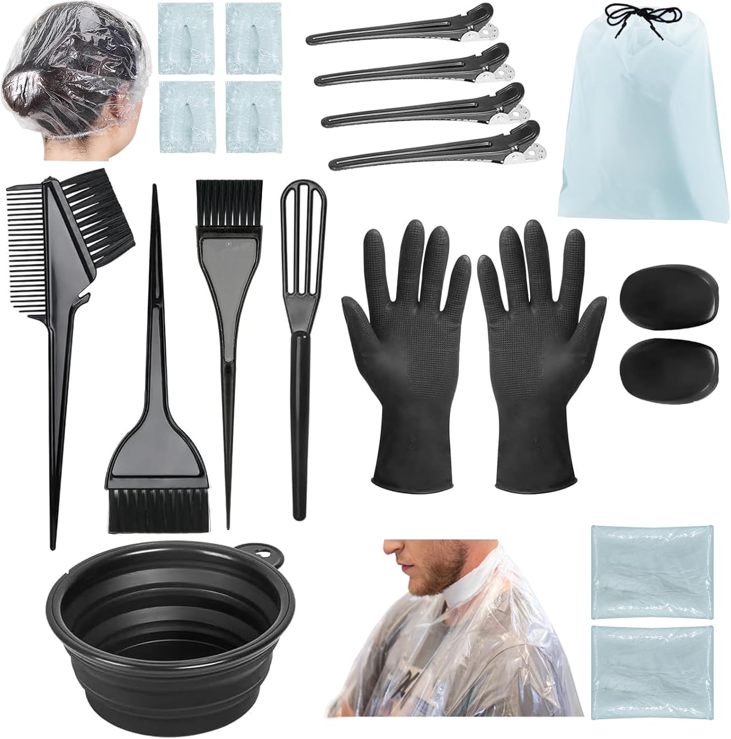21Pcs Hair Dye Kit Professional Hair Coloring Products with Hair Dye Brush, 350ml Hair Color Bowl, Hair Clips, Applicator, Earcover for Salon Bleaching & Hair Coloring at Home
