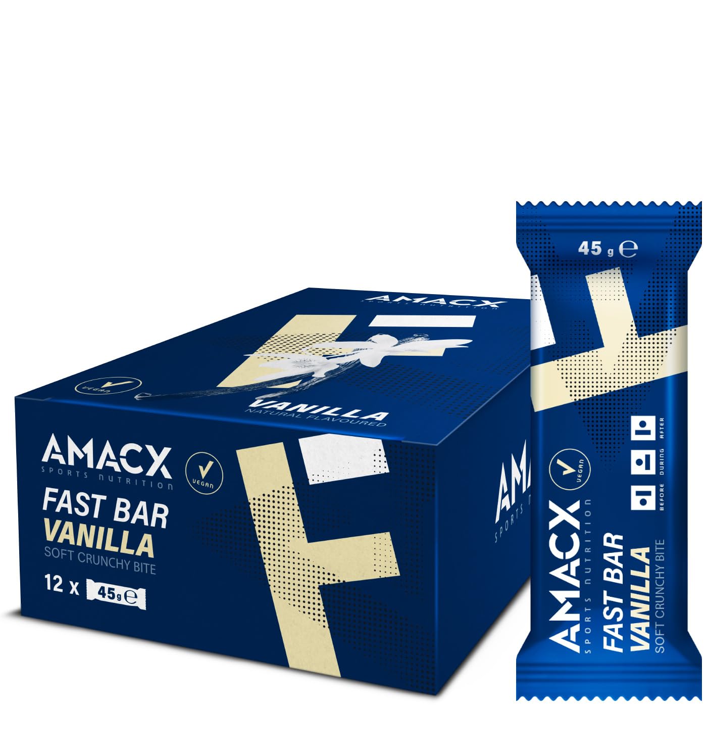AMACX Fast Bar Energy Bar for Endurance Athletes – 12 x 45g – Vegan Protein Bars 40% Almond content – Healthy Sports Snack Bars – 2:1 Carbohydrates (31g) ratio & Natural Electrolytes – Vanilla