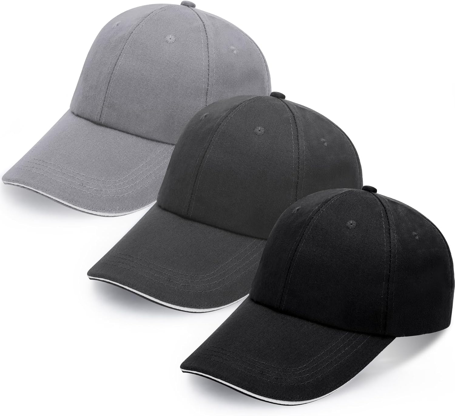 3PCS Baseball Cap for Men Women, Unisex Cotton 6 Panel Plain Baseball Hat Adjustable Breathable Summer Sun Visor Hat Trucker Cap Outdoor Sport Hats