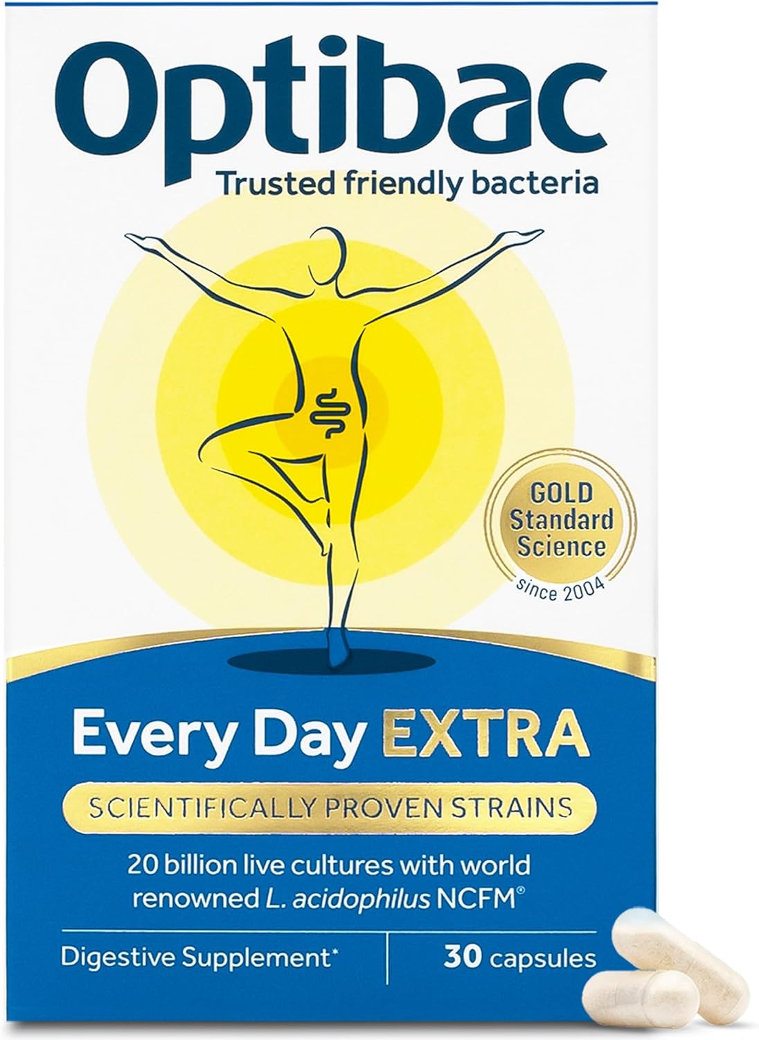 Optibac Probiotics Every Day Extra - Advanced Digestive Probiotic Supplement - Most Researched Lactobacillus Acidophilus - 30 Vegan Capsules