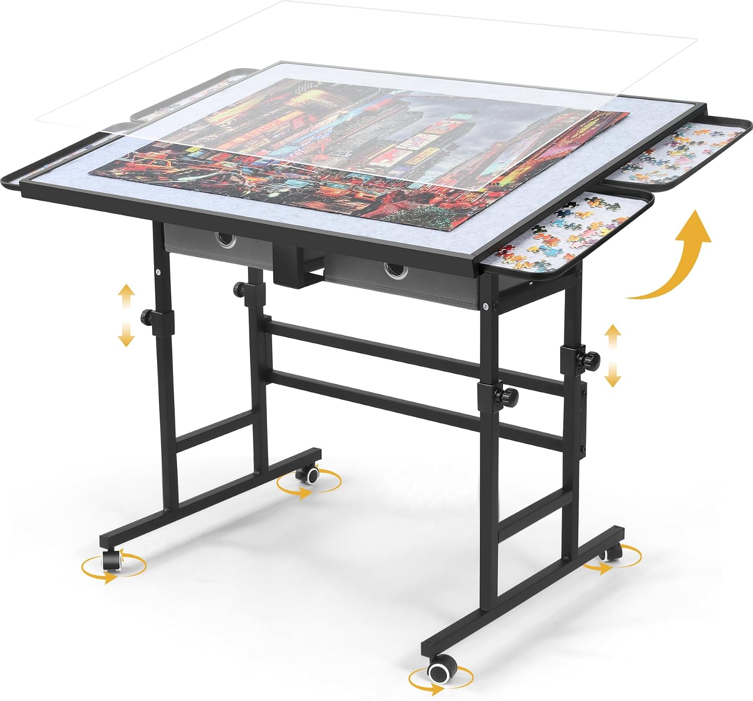 BuilderButler 1500 Pieces Metal Frame Puzzle Table with Wheels, 33.43" x 24.92" Adjustable Height & 45° Tilting Jigsaw Board with Drawers & Cover, Also Ideal as Fuse Beads Table for Adults