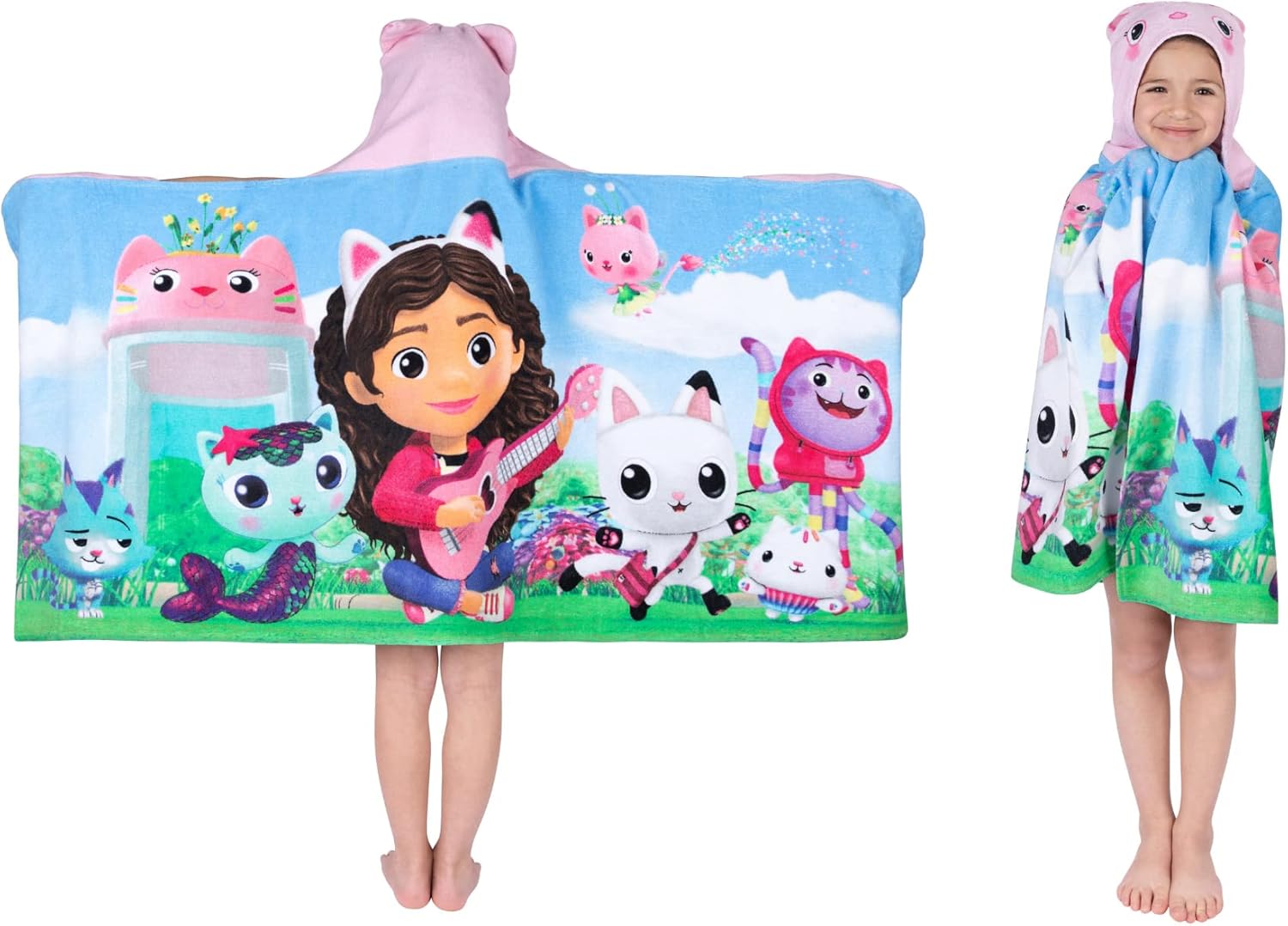 DreamWorks Gabby's Dollhouse Bath/Pool/Beach Soft Cotton Terry Hooded Towel Wrap, 24 in x 50 in, By Franco Kids
