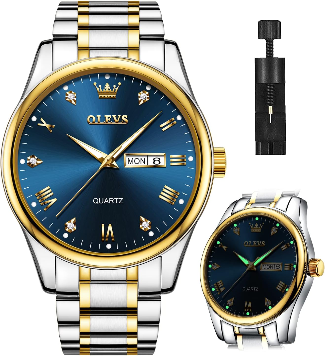 OLEVS Mens Gold Watches Analog Quartz Business Dress Watch Day Date Stainless Steel Classic Luxury Luminous Waterproof Casual Male Wrist Watches