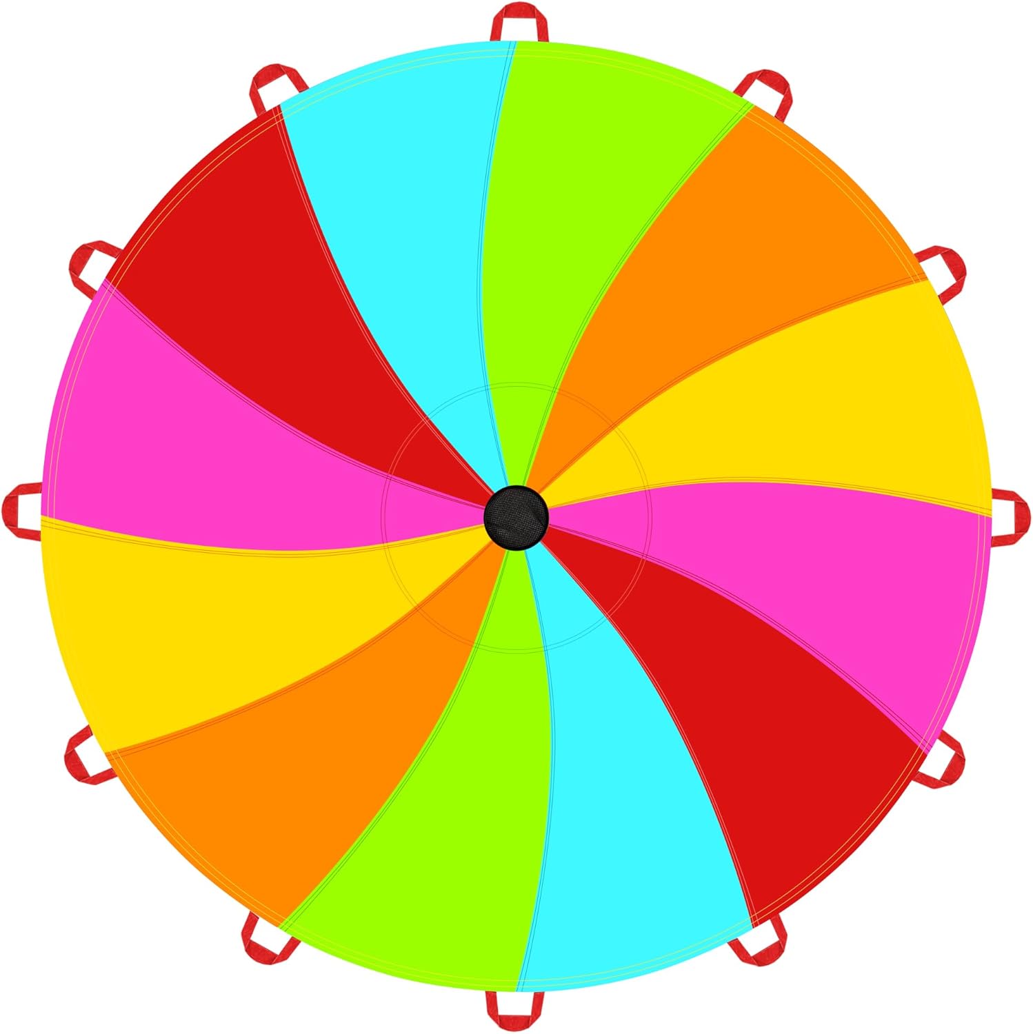 NARMAY® Play Parachute for Kids Rotating Rainbow with 12 Handles - 12 Feet