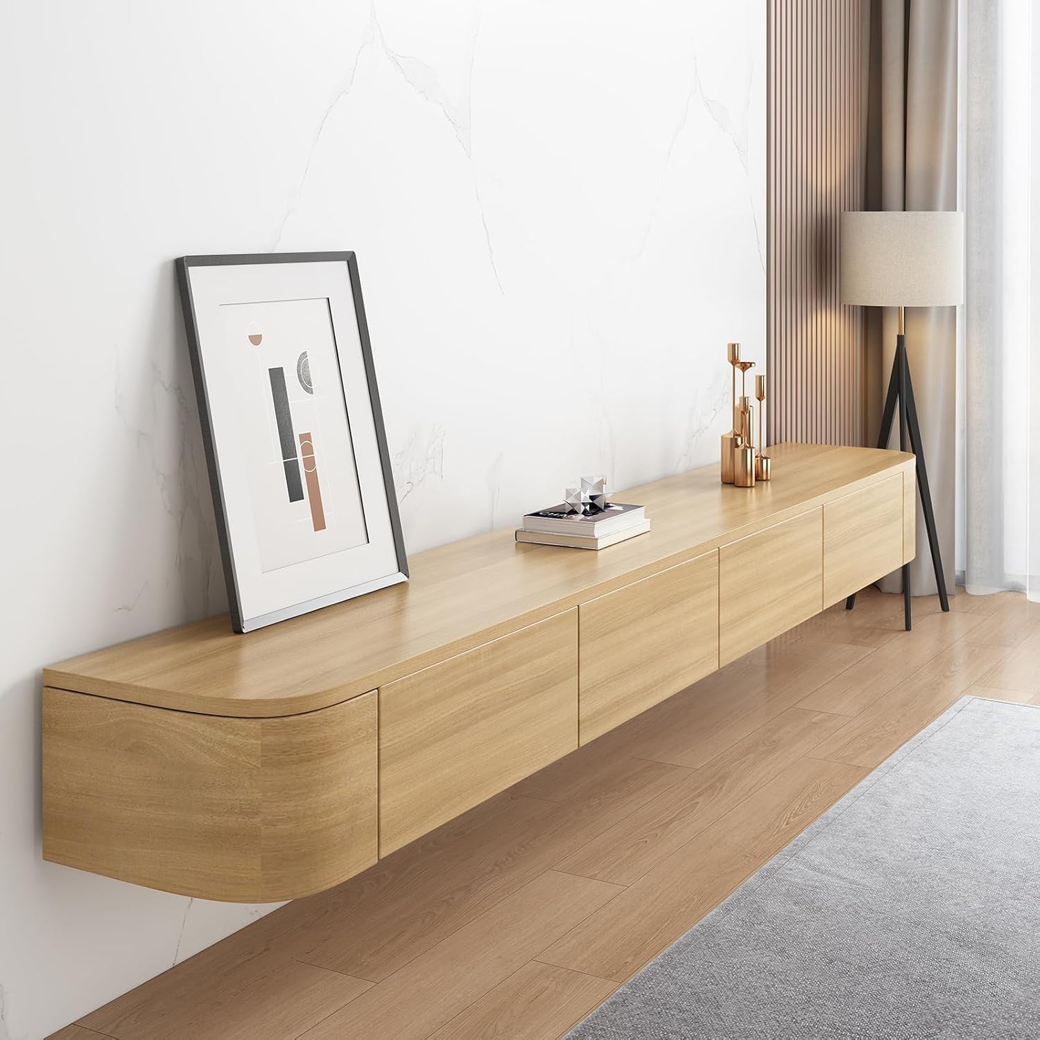 Floating TV Stand - Wall Mounted Media Console with 2 Drawer, Floating Entertainment Center TV Cabinet, Wall Mounted Audio/Video Shelf for Home Room (Wood 2, 55.12x7.87x9.45IN)