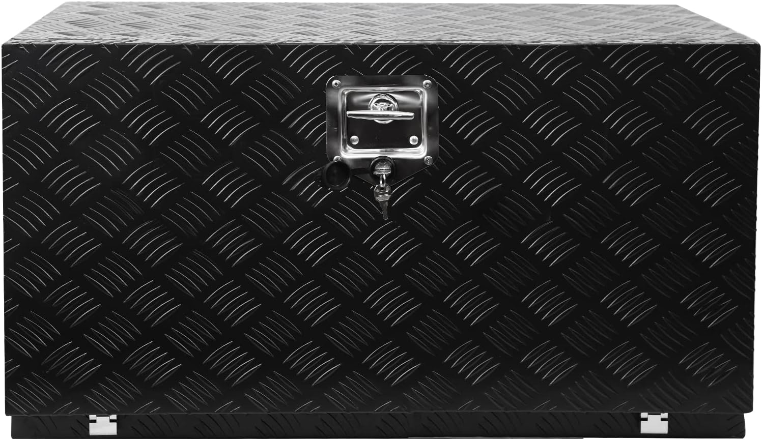 30 inch Heavy Duty Aluminum Stripes Plated Tool Box Pick Up Truck Bed Rv Trailer Toolbox Diamond Plate Underbody Box Waterproof Square Storage Organizer With Side Handle, Lock & Keys
