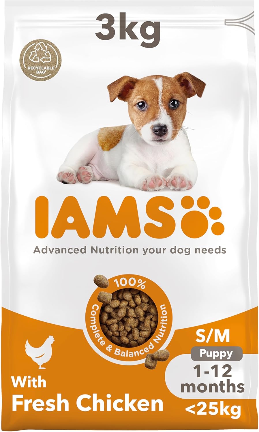 IAMS Puppy Small Medium Complete Dry Dog Food Chicken 3kg - For Healthy Growth