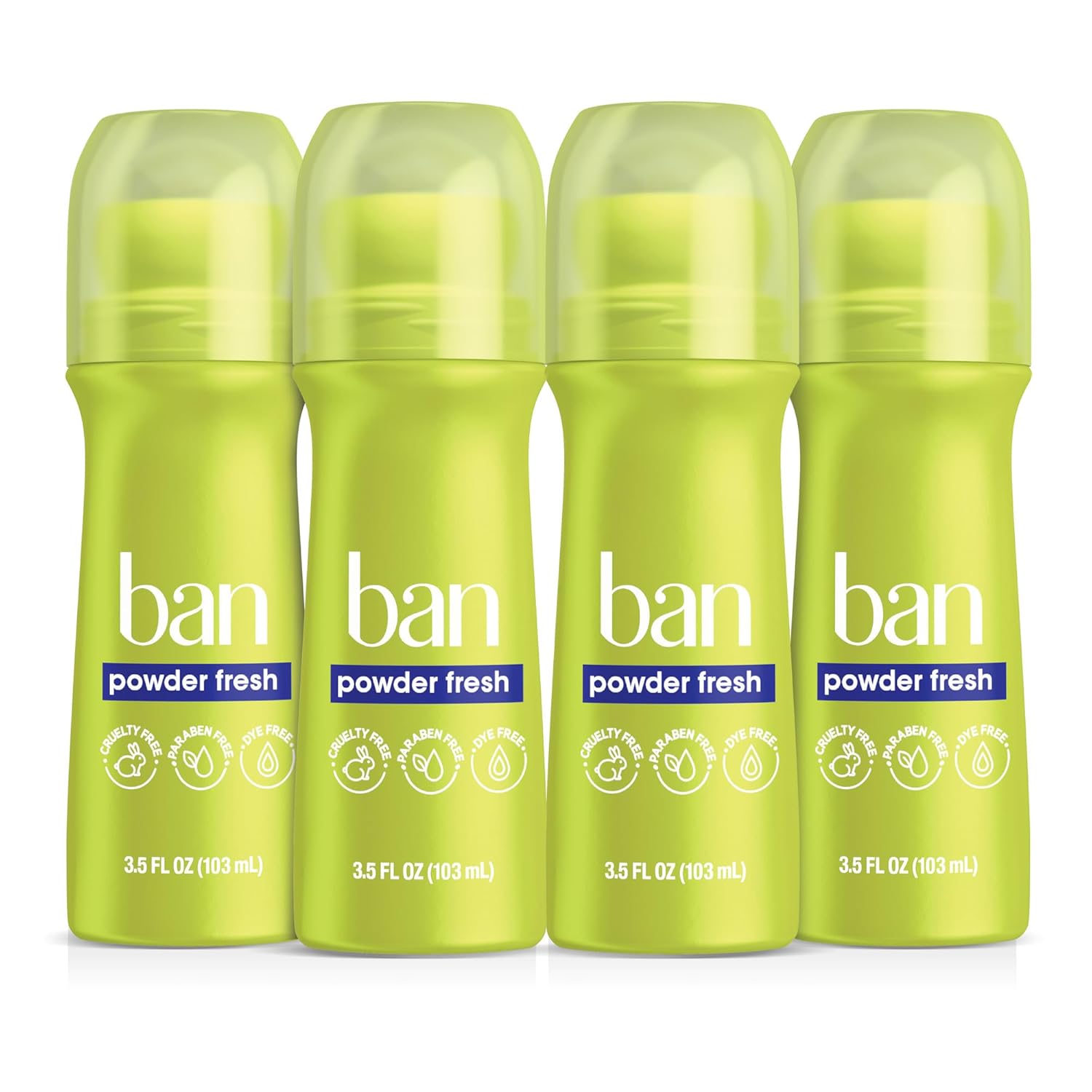 Ban Invisible Roll-on Antiperspirant Deodorant for Women and Men, 24-hour Underarm Odor & Sweat Protection, Powder Fresh, 3.5 Oz, Pack of 4