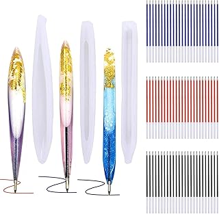 JANYUN 3 Pieces Pen Shape Resin Mold Ballpoint Pen Silicone Molds Epoxy Resin Molds Resin Casting Molds with 75 Pieces Ballpoint Refill Pens for DIY Resin Crafts Making (Assorted Color)