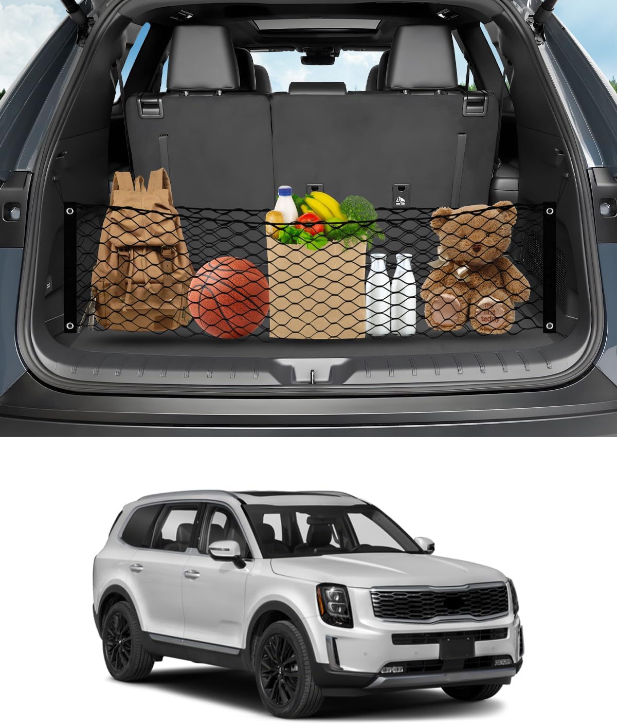 Karltys Envelope Style Cargo Net for Kia Telluride 2025 2024 2023 2022 2021 2020, Elastic Heavy Duty Rear Trunk Mesh Cargo Netting Storage Organizer for 2025 Kia Telluride Accessories