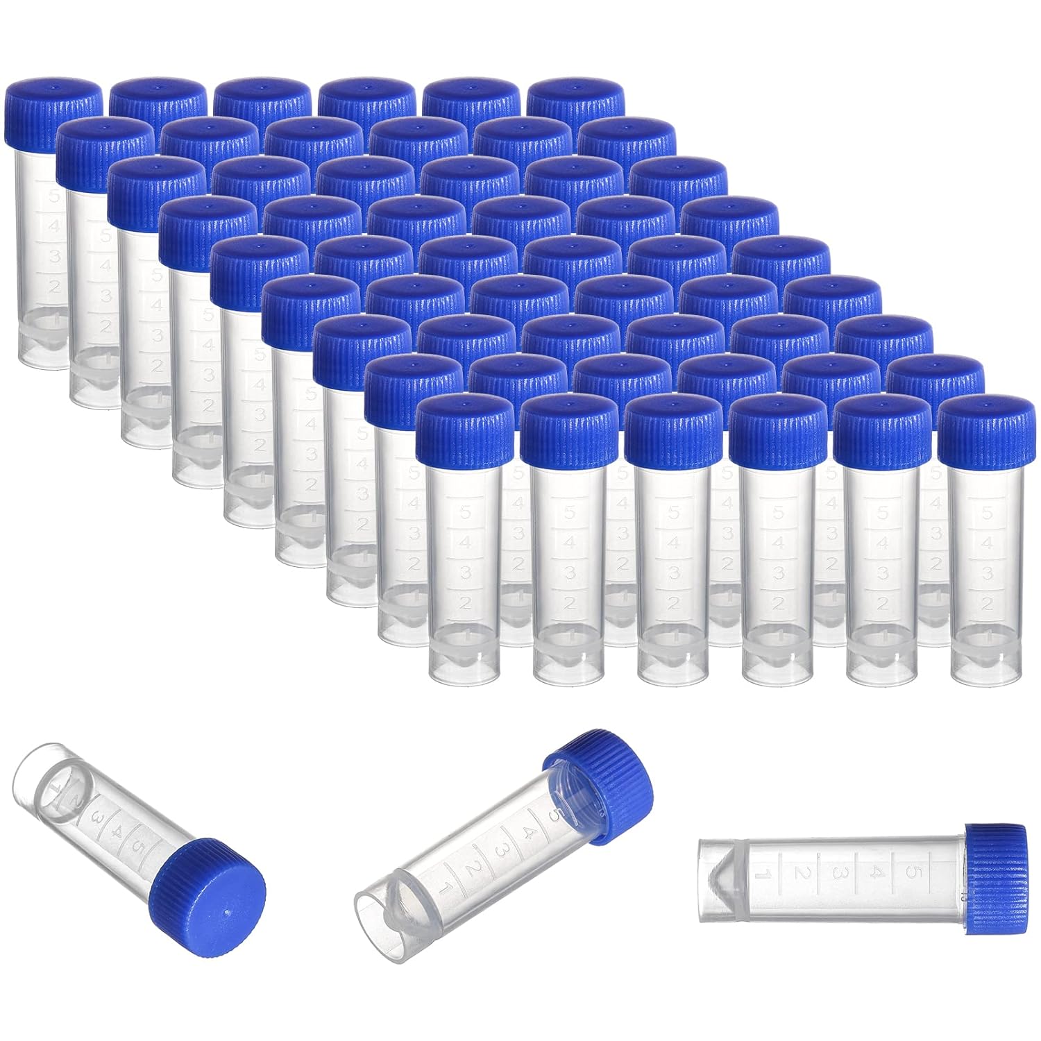 ZENFUN 100Pcs 5ml Cryogenic Vials with Blue Screw Caps & Sealing Gasket, Sterile Graduated Freezer Tubes for Laboratory, School, Scientific Sample Storage​​