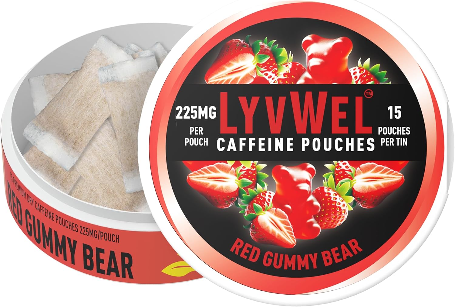 Ultra Caffeine Pouch – Red Gummy Bear – 225mg Natural Caffeine with Guarana – Sweet Energy Kick for Focus & Vibes – 1-Pack (15 Pouches)