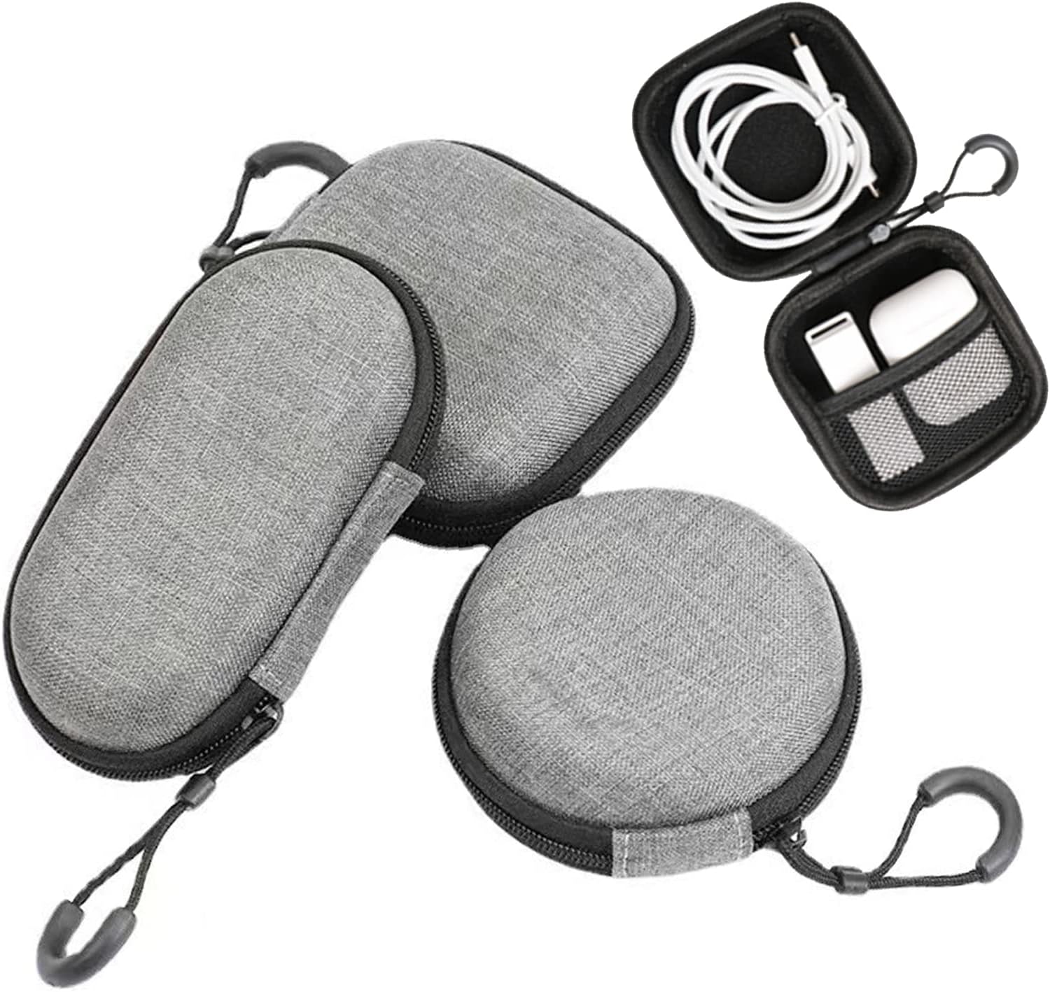 BetterJonny 3 Pack EVA Hard Earphone Carrying Case - Portable Storage Mini Earbud Case for Bluetooth Ear Buds - USB Adapter Cable Coin Pouch Wallet (Grey)