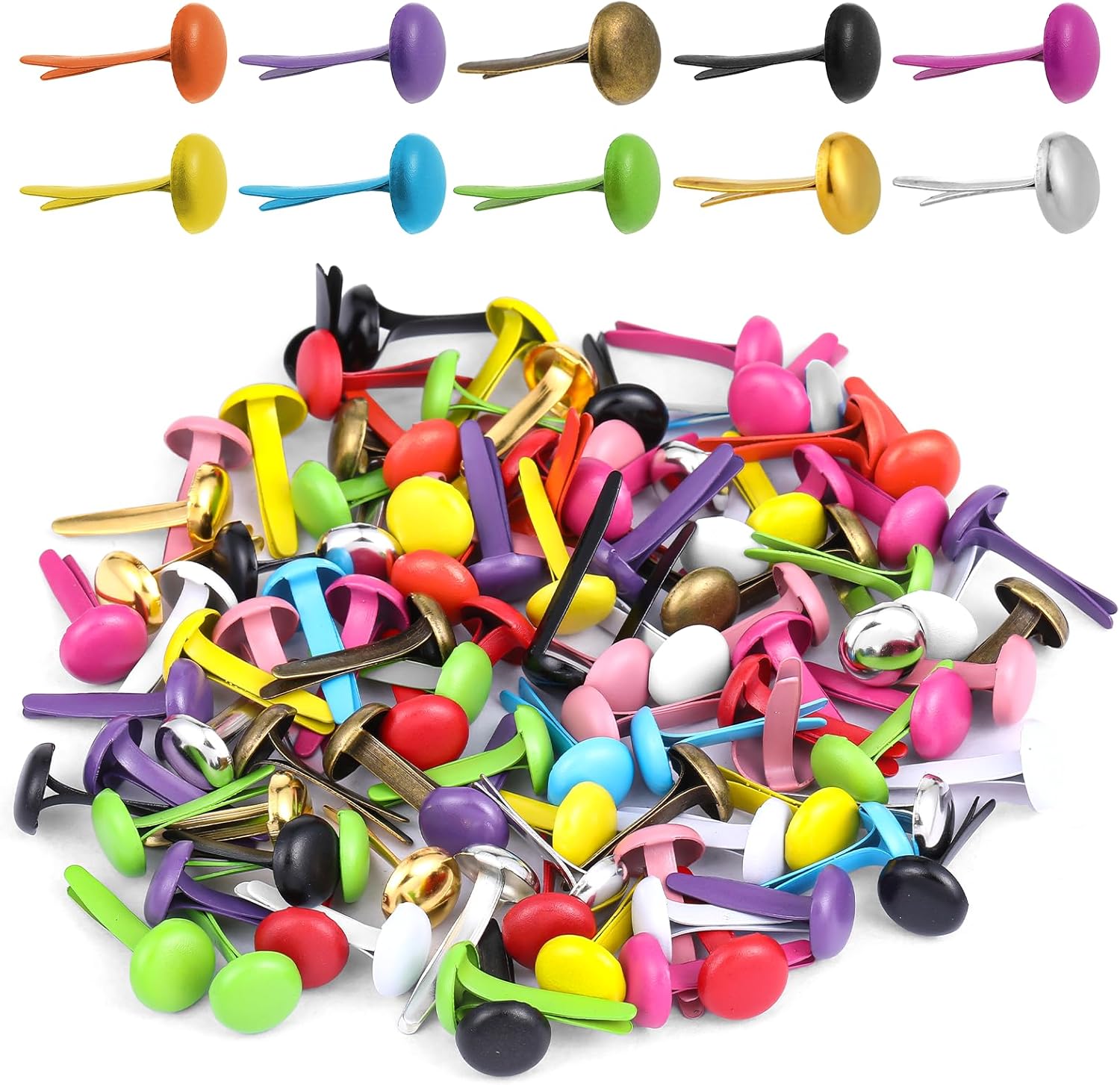 100Pcs Paper Fasteners & Multicolor Split Pins, Mini Brad Paper Fasteners Brass Round Fastener for Papers Craft, DIY Stamping, Scrapbooking, Office & Household Supplies (0.3 * 0.63inch)