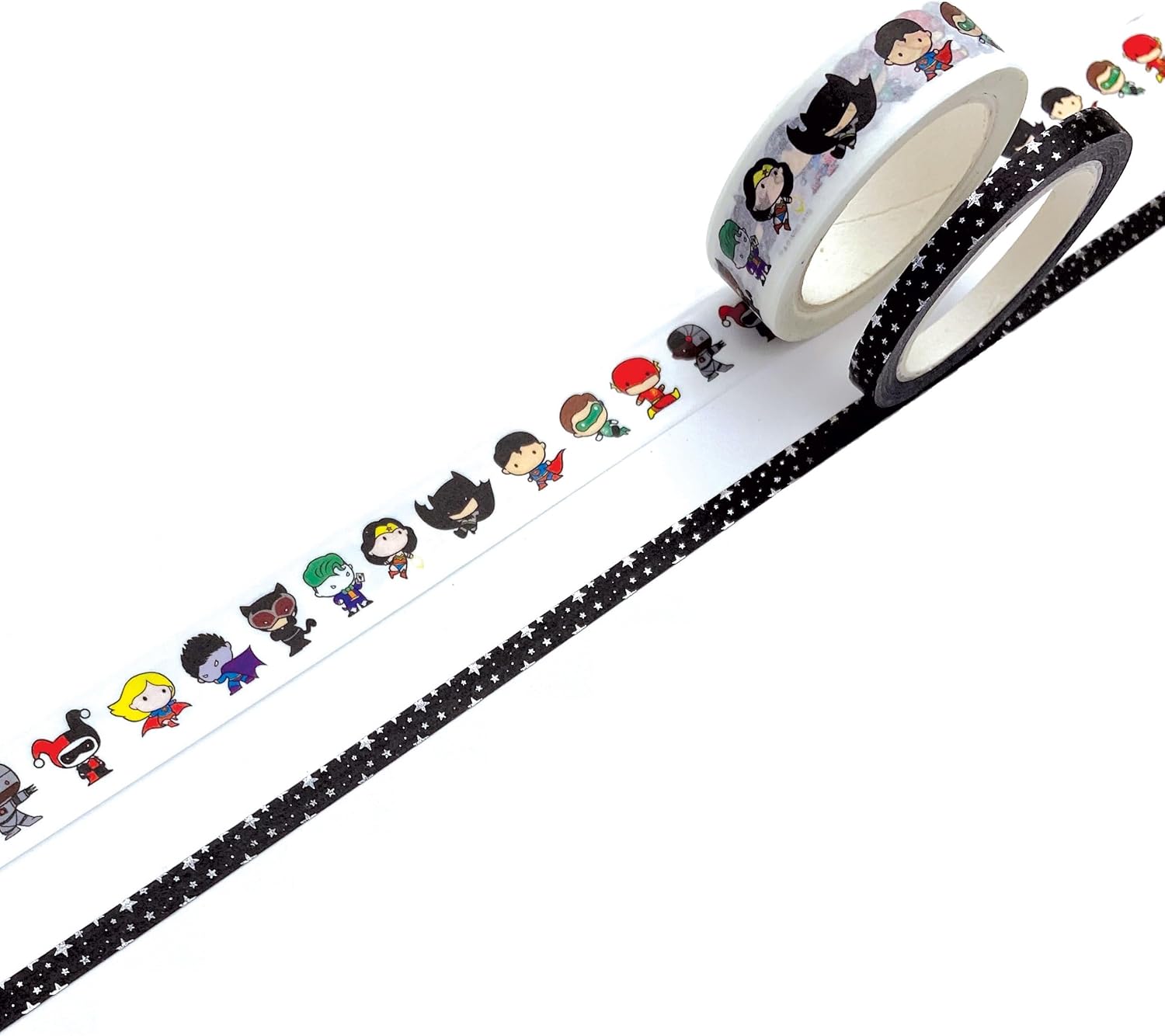 Paper House Productions DC Comics Justice League Chibi Characters Set of 2 Foil Accent Washi Tape Rolls for Scrapbooking and Crafts