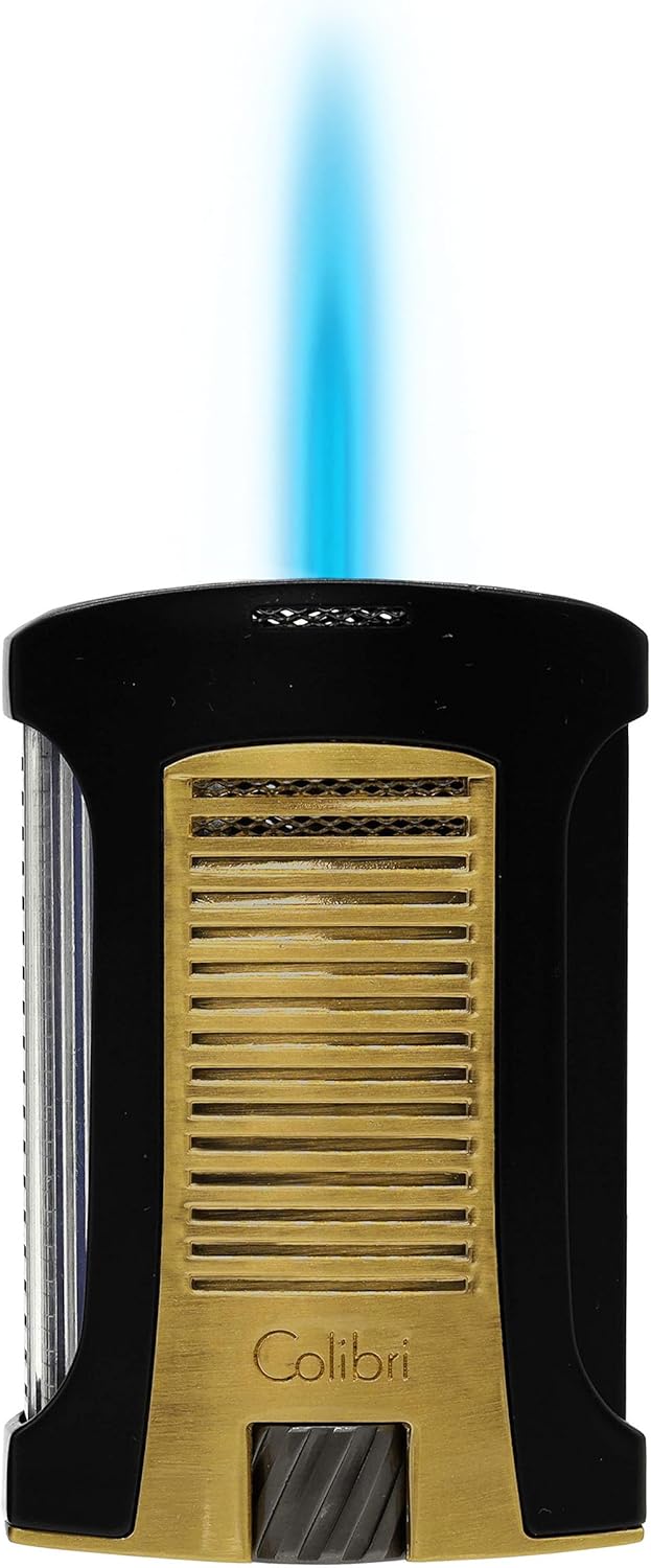 Colibri Daytona Windproof Butane Torch Lighter: Adjustable Flame, Refillable Single-Jet Cigar Lighter, Ergonomic Design with Fuel Window (Matte Gold)