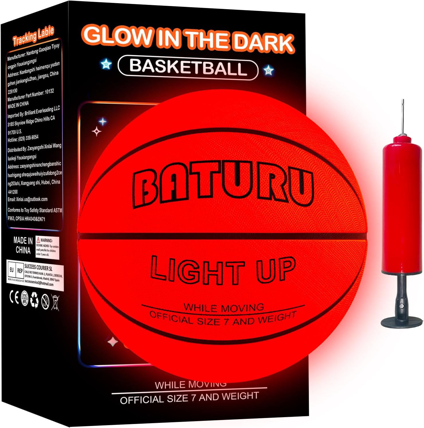 Glow in the Dark Basketball with 2 LED Lights, Size 7 (29.5"), Impact Activated Light Up Basketball for Teen Boys 8-15 Year Old, Indoor Outdoor Youth Basketball Toys Gifts Includes 12 Batteries