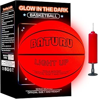 Glow in the Dark Basketball with 2 LED Lights, Size 7 (29.5"), Impact Activated Light Up Basketball for Teen Boys 8-15 Year Old, Indoor Outdoor Youth Basketball Toys Gifts Includes 12 Batteries