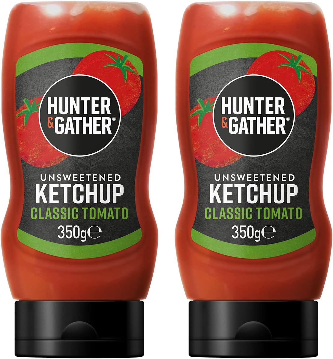 Hunter & Gather Unsweetened Ketchup Sauce | 2 x 350g Classic Ketchup Keto, Paleo, Low Carb & Vegan Friendly | Free from Added Sugar & Sweeteners