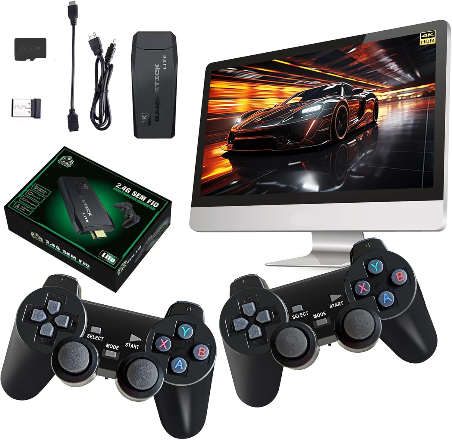 Unokit 2025 New Retro Wireless Game Controller, 4K HDMI Output, Plug & Play TV Video Gaming Stick, Classic Games and 9 Emulators, Upgrade Dual 2.4G Wireless Controllers-64G