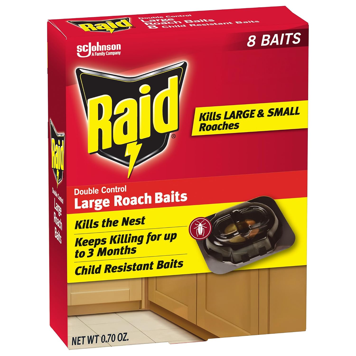 Raid Double Control Large Roach Killer Baits, Child Resistant, 8 Count
