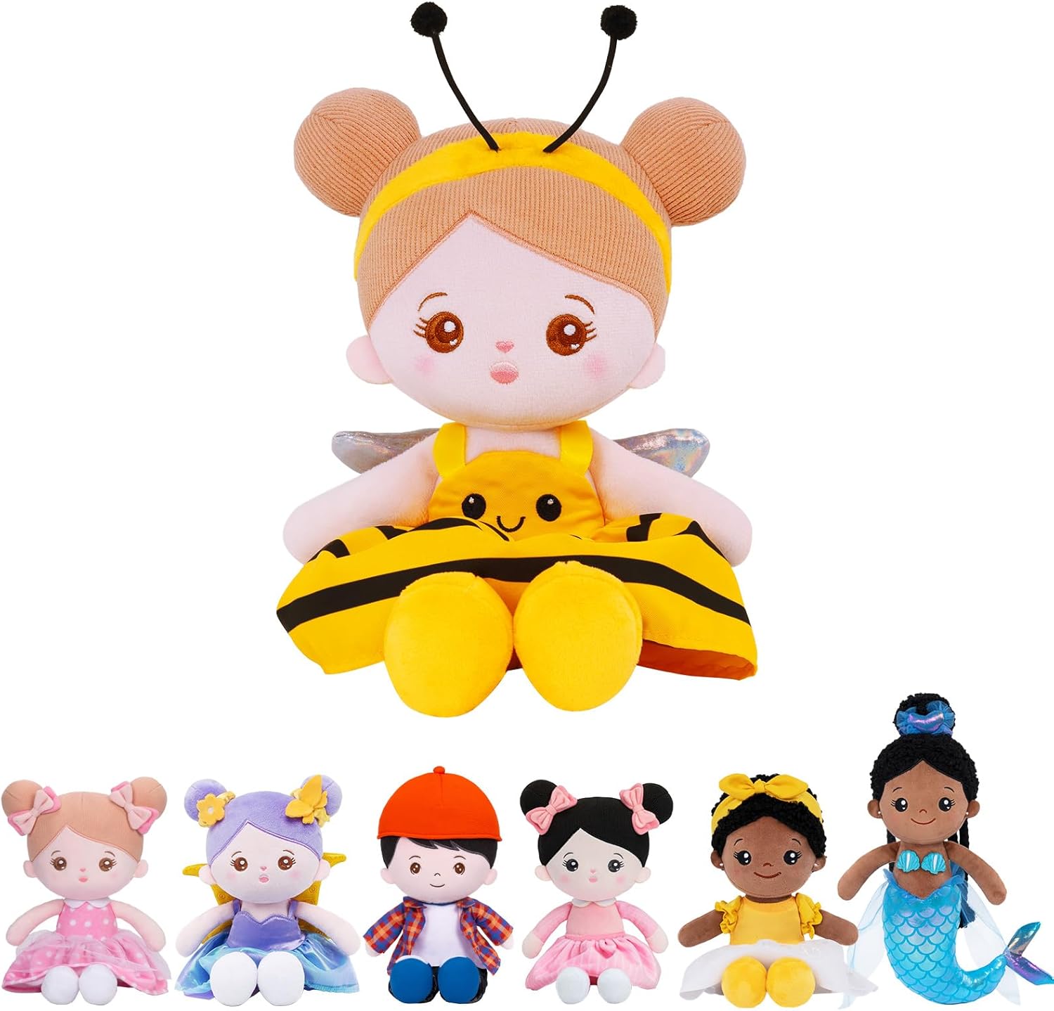 OUOZZZ 12" Soft Baby Doll for Girls - My First Baby Doll Birthday Gifts for Girls Plush Rag Dolls Yellow Bee Dress Toy for Toddlers Kids Infants