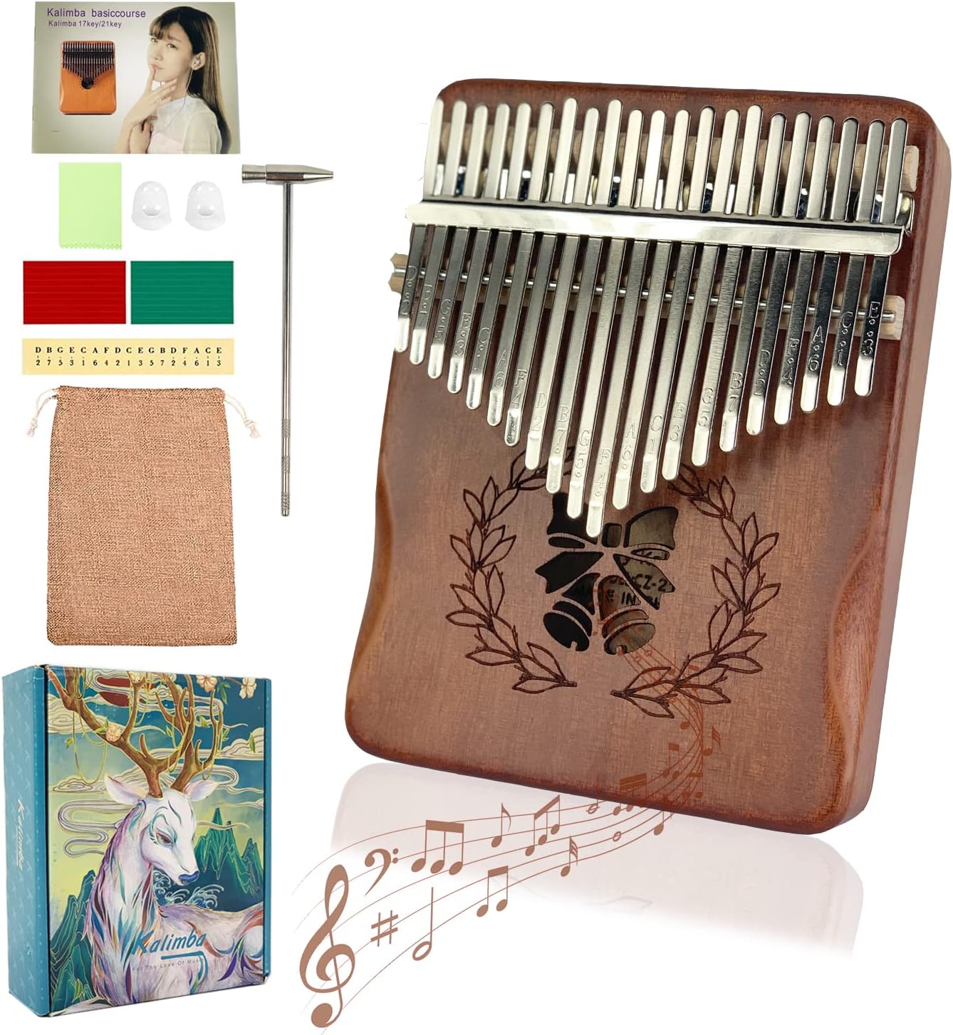 Kalimba Thumb Piano 21 Keys Portable Mbira Sanza Finger Piano Musical Instrument Marimbas with Song Book Instructions, Tuning Hammer for Kids Adults & Beginners (Bell)